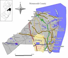 Map of Howell Township in Monmouth County. Inset: Location of Monmouth County highlighted in the State of New Jersey.

Interactive map of Howell Township, New Jersey