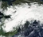 Katrina's circulation became increasingly elongated as it became extratropical and interacted with a trough on August&nbsp;31. The NHC marks its dissipation as a distinct entity on this day.