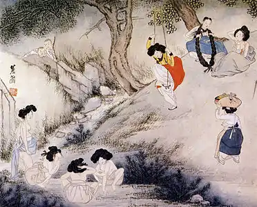 A scenery on Dano day (단오풍정 ) by Sin Yun-bok, after 1805