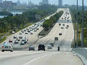 The Julia Tuttle Causeway, one of the major arteries connecting Miami and Miami Beach in Florida