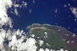 Satellite image showing lava fields from Saleaula towards Mauga village to the east. (NASA photo, 2008)