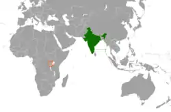 Map indicating locations of India and Rwanda