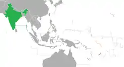 Map indicating locations of India and Tuvalu