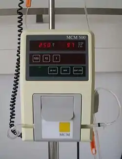 Photograph of a simple, single infusion IV pump