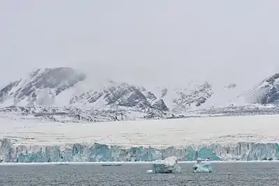 Inostrantsev Glacier terminus (.mw-parser-output .geo-default,.mw-parser-output .geo-dms,.mw-parser-output .geo-dec{display:inline}.mw-parser-output .geo-nondefault,.mw-parser-output .geo-multi-punct{display:none}.mw-parser-output .longitude,.mw-parser-output .latitude{white-space:nowrap}76°28′N 66°5′E﻿ / ﻿76.467°N 66.083°E﻿ / 76.467; 66.083)