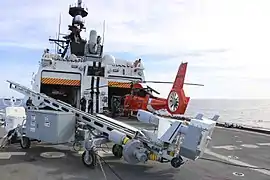 ScanEagle is pictured aboard the U.S. Coast Guard Cutter STRATTON, which was the first U.S. Coast Guard Cutter to deploy with a small unmanned aerial system (UAS) for an entire patrol