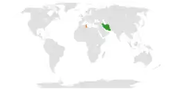 Map indicating locations of Iran and Tunisia