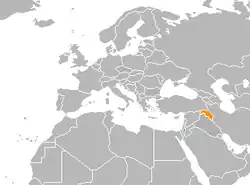 Map indicating locations of State of Palestine and Kurdistan Region