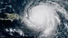 A satellite image of Hurricane Irma while it was northeast of Puerto Rico.