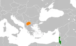 Map indicating locations of Israel and North Macedonia
