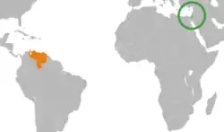 Map indicating locations of Israel and Venezuela