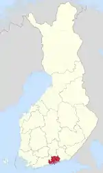 Eastern Uusimaa on a map of Finland