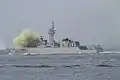 JS Yūbetsu fires her 375 mm Bofors on 29 October 2007.