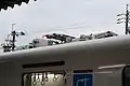 The pantograph lowered while at Wakamatsu Station on the non-electrified Wakamatsu Line in December 2016