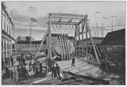 Turning the shell over in Berlin after polishing the underside. The winches can be seen in the front left