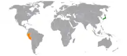 Map indicating locations of Japan and Peru