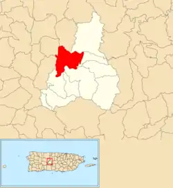 Location of Jayuya Abajo within the municipality of Jayuya shown in red