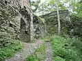 View of the castle gates and tower foundations
