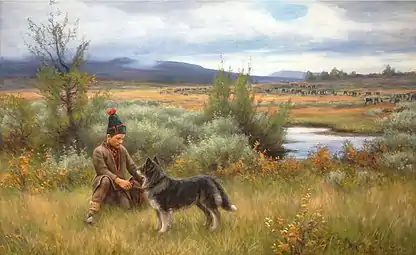 Sami Boy Playing with His Dog