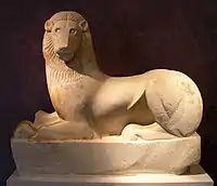 Unknown artist: Funerary lion found at the Sacred Gate at the Kerameikon. Kerameikos Archaeological Museum, Athens, ca. 590–580 BC