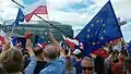 A KOD demonstration in Warsaw, Poland against the ruling Law and Justice party, on 7 May 2016
