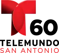 The Telemundo network logo, a T with two circular overlapping components. To the right and under the T, the number 51. Beneath it, in a sans serif, the word Telemundo, and on another line in red, the word San Antonio.