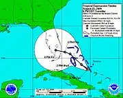 In the NHC's first advisory on Katrina on August&nbsp;23, the agency forecast the storm to move along a northwest and later west trajectory into the Florida Peninsula