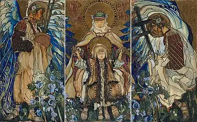 Religious: The Hutsul Madonna triptych; 1909, tempera and pastel on paper laid down on canvas, 167 × 270&nbsp;cm, Österreichische Galerie Belvedere.