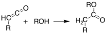 Addition reaction of an enol and a ketene, yielding ester