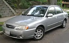Sedan: 2001–2003 .mw-parser-output .hatnote{font-style:italic}.mw-parser-output div.hatnote{padding-left:1.6em;margin-bottom:0.5em}.mw-parser-output .hatnote i{font-style:normal}.mw-parser-output .hatnote+link+.hatnote{margin-top:-0.5em}Main article: Kia Sephia