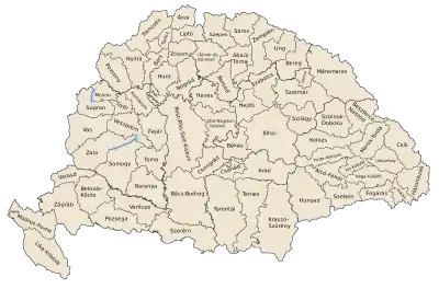 Map of the counties of the Kingdom of Hungary, 1886-1918