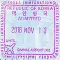 An entry stamp issued at Gimhae International Airport in a Republic of Korea passport (given upon request)