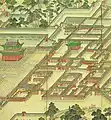 Seonjeongjeon hall at Changdeokgung and its vicinity in Donggwoldo.