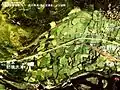 Aerial photo showing Tateno Station with tracks in a brown colour. The switchback can be clearly seen.