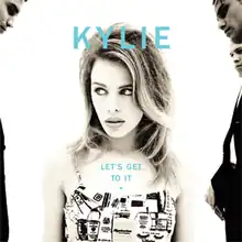 A black-and-white image of Minogue sporting a 1960s-style bouffant and looking away from the camera, with three men partially shown in the background