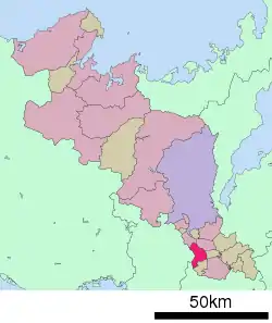 Location of Kyōtanabe in Kyoto Prefecture