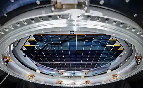 Focal plane of the LSST Cam. It is 60&nbsp;cm (2 feet) wide, has 189 sensors to produce 3200-megapixel images.