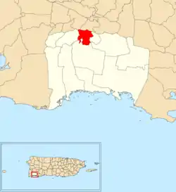 Location of Lajas within the municipality of Lajas shown in red