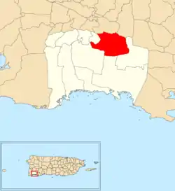 Location of Lajas Arriba within the municipality of Lajas shown in red