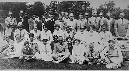 (Seventh from top left). A Lake Mohonk tournament is in progress. He would win in singles and doubles. Lauretta is seated second from the lower left, 1924.