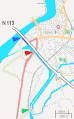 Pont de Langlois (red) and Pont Van Gogh&nbsp;(green); entrance of the canal in 1888 (blue)