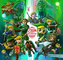 Link in the air aiming with a bow and arrow.