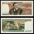 20,000&nbsp;lire – obverse and reverse – printed in 1975