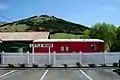 A wagon parked at the Little River Railway Station.