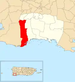 Location of Llanos within the municipality of Lajas shown in red