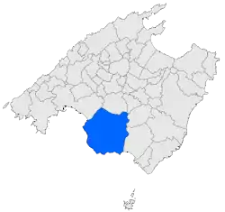 Location of Llucmajor in Mallorca