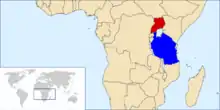 Map of Africa with Tanzania and Uganda highlighted
