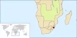 Location of the Zulu Kingdom, c. 1890 (red)(borders in flux)