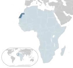 Location of&nbsp;Sahrawi Arab Democratic Republic&nbsp;(dark blue)–&nbsp;in Africa&nbsp;(light blue &&nbsp;dark grey)–&nbsp;in the African Union&nbsp;(light blue)