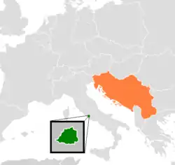 Map indicating locations of Holy See and Yugoslavia